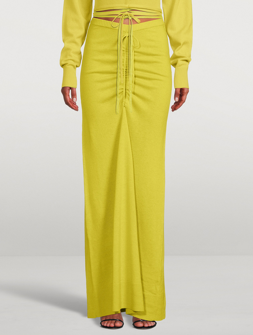 Wool And Cashmere Ruched Tie Long Skirt