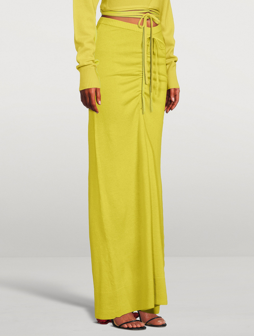 Wool And Cashmere Ruched Tie Long Skirt