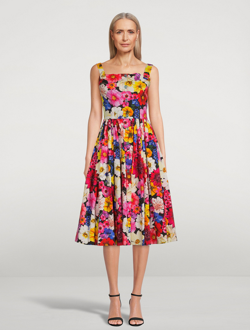 Cotton Poplin Midi Dress Garden Print