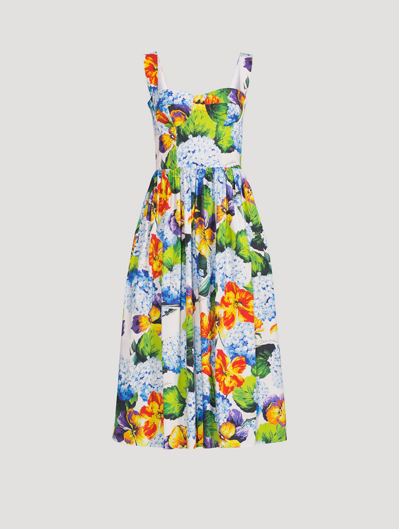 Dolce And Gabbana Bustier Midi Dress In Hydrangea Print Holt Renfrew