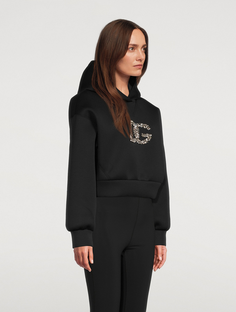 Crystal Logo Cropped Neoprene Hoodie