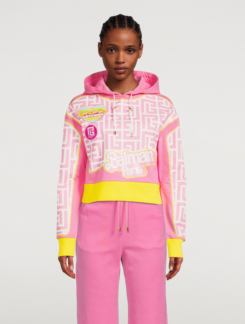 BALMAIN Balmain x Barbie Cropped Hoodie In Monogram Print Holt