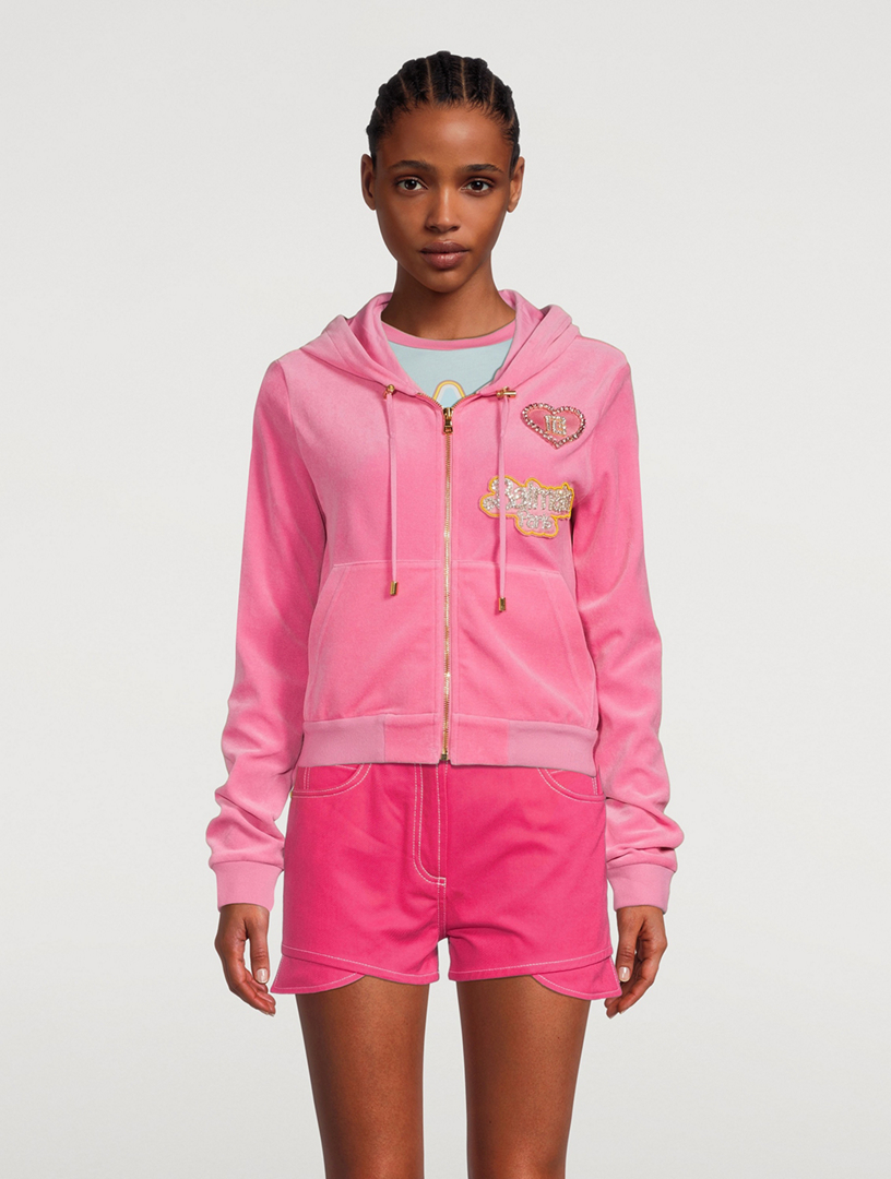 BALMAIN Balmain x Barbie Cropped Velvet Hoodie Holt Renfrew