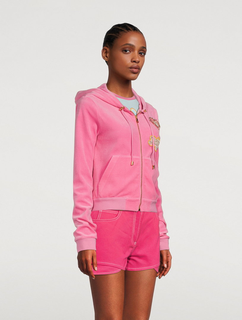 Balmain x Barbie Cropped Velvet Hoodie