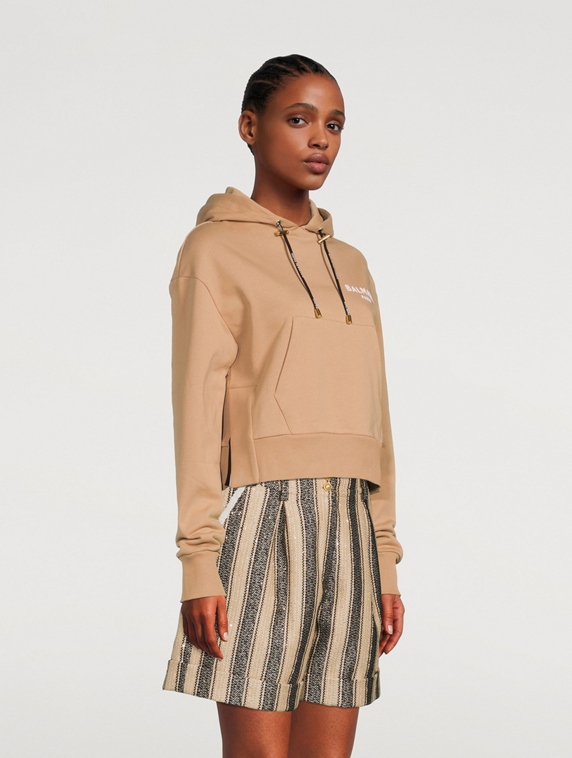 Cropped Cotton Logo Hoodie