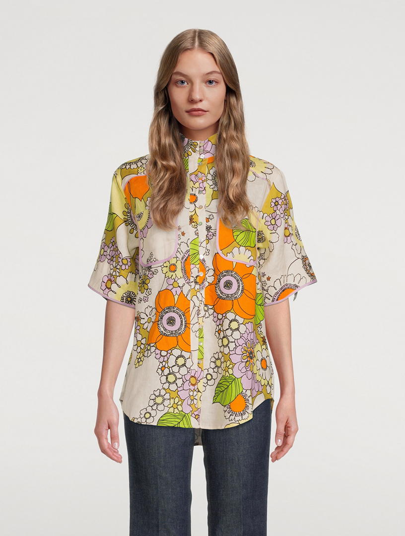 ALEMAIS Farrah Oversized Linen Shirt In Floral Print | Holt Renfrew