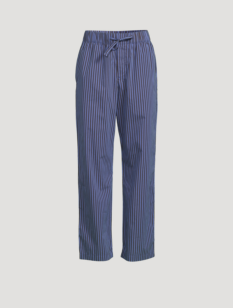 TEKLA Organic Cotton Poplin Pajama Pants In Stripe Print