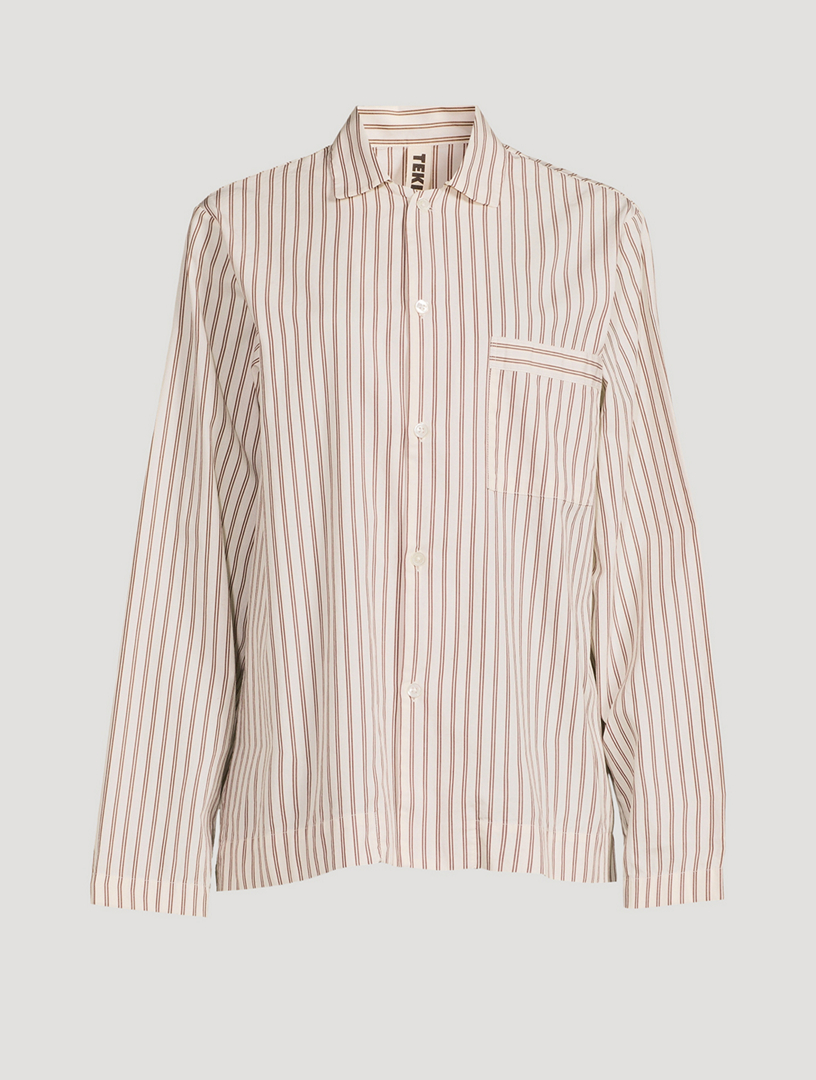 TEKLA Organic Cotton Poplin Pajama Shirt In Stripe Print