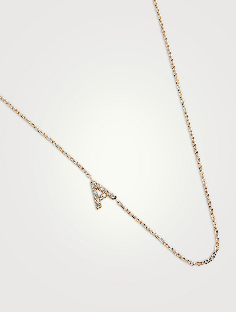 Love Letter Gold A Initial Necklace With Pavé Diamonds