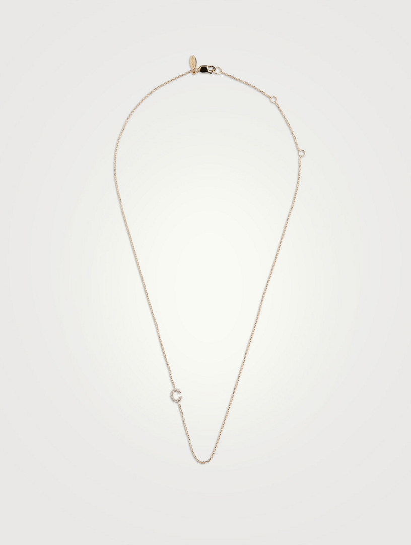 Love Letter Gold C Initial Necklace With Pavé Diamonds
