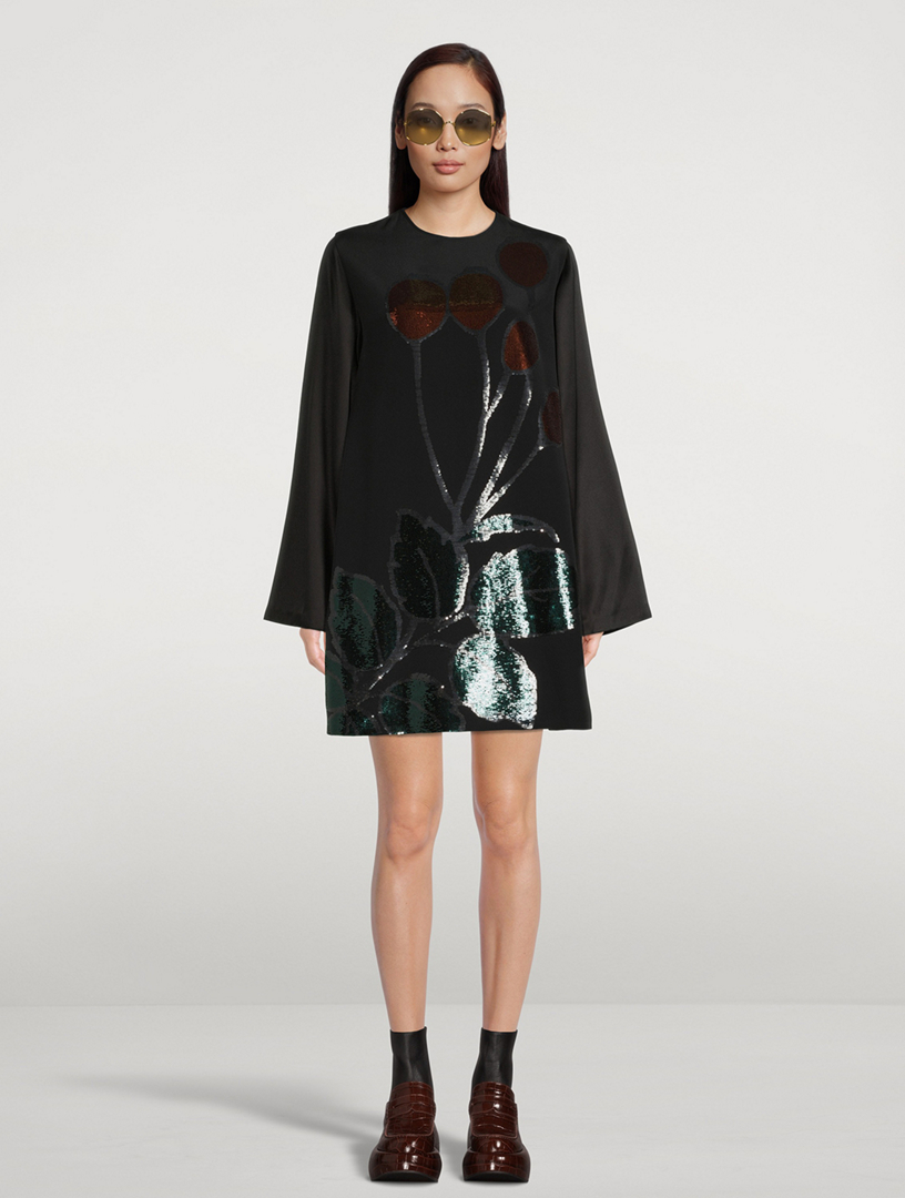 Embroidered Silk Mini Dress