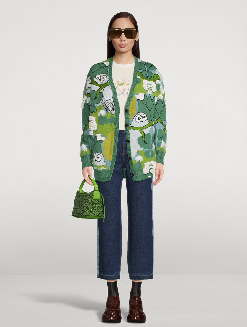 Owl Jacquard Wool Cardigan