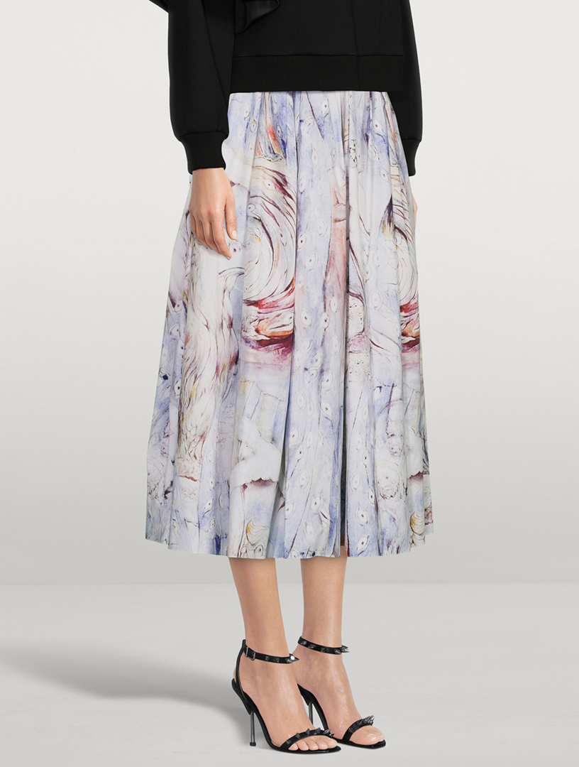 Gathered Cotton Midi Skirt William Blake Dante Print