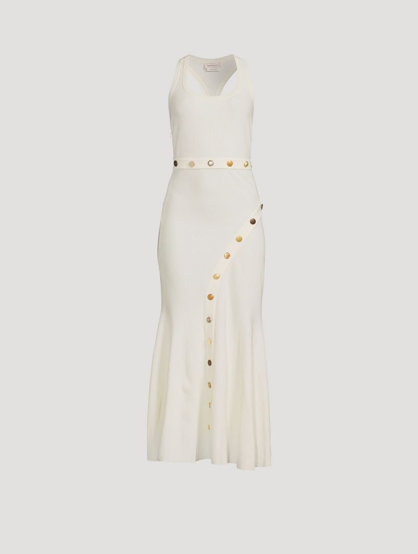 Buttoned Ottoman Knit Midi Dress