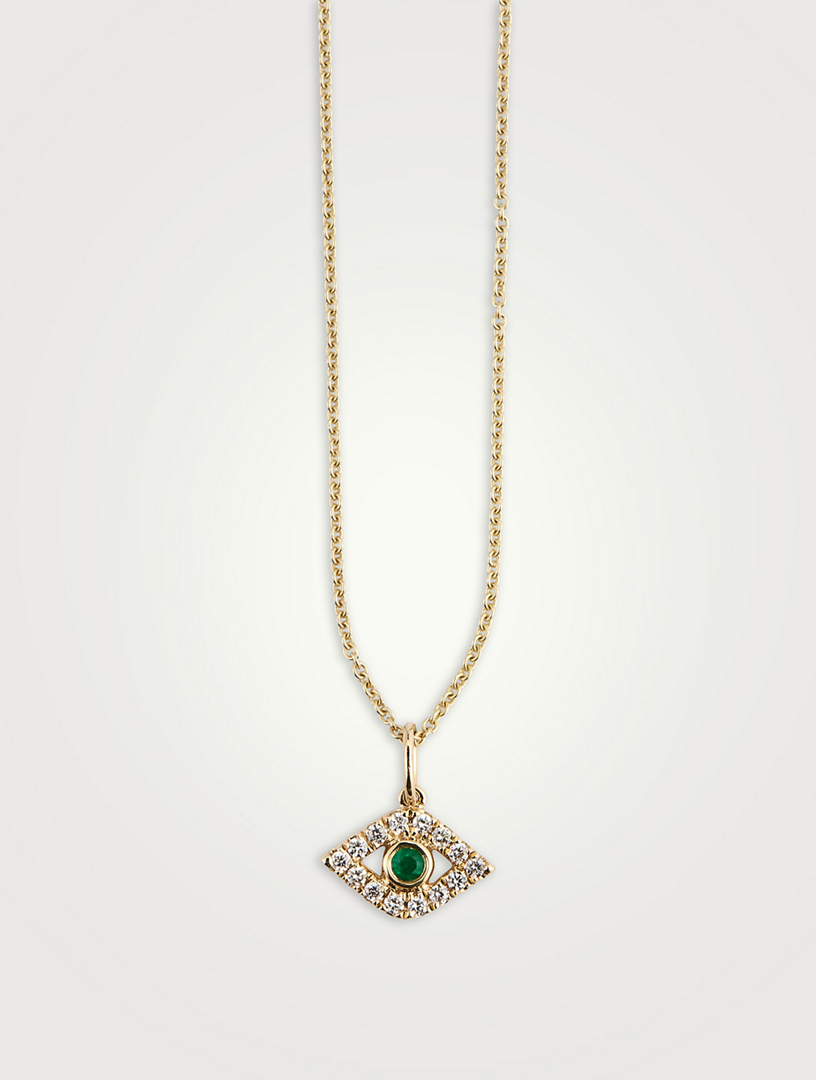 14K Gold Evil Eye Necklace With Emerald And Diamonds