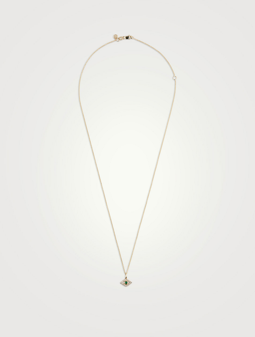 14K Gold Evil Eye Necklace With Emerald And Diamonds