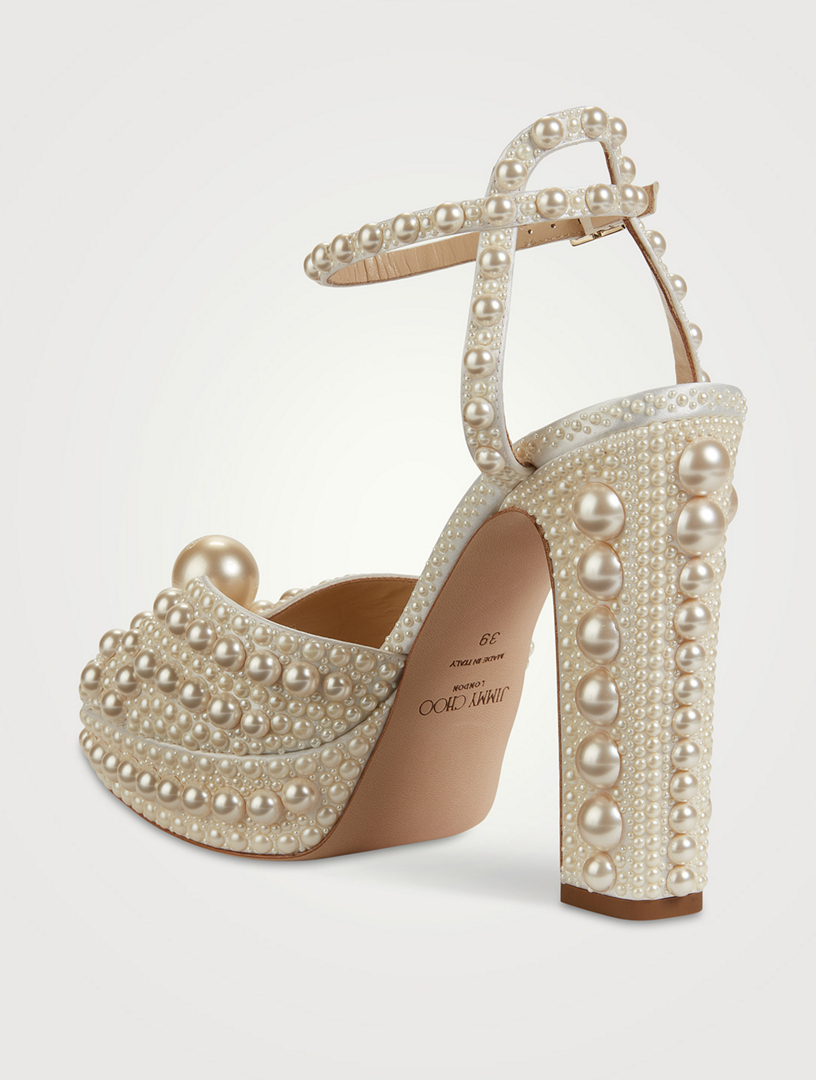 Sacaria Pearl-Embellished Satin Platform Sandals