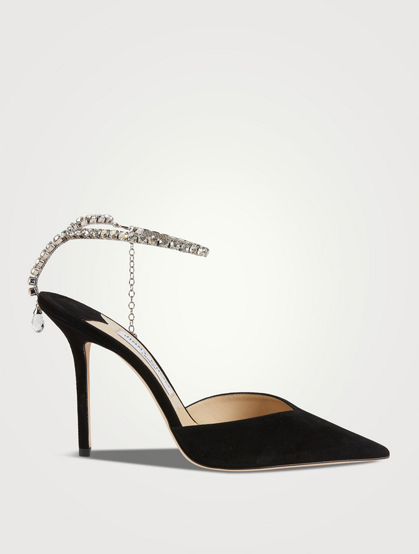 JIMMY CHOO Saeda Suede Pumps With Crystal Ankle Strap Holt Renfrew