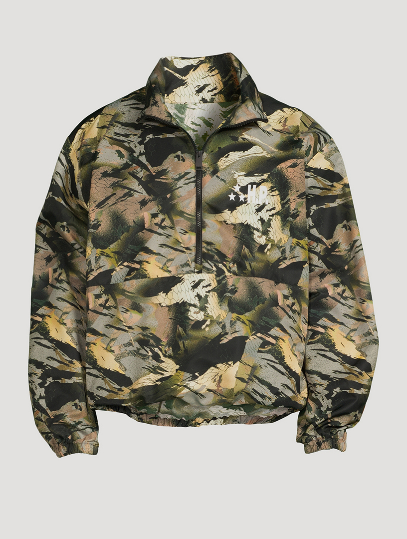 Nylon Pullover Windbreaker Jacket In Camo Print