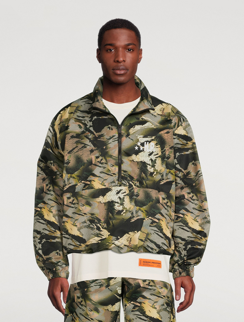 Nylon Pullover Windbreaker Jacket In Camo Print