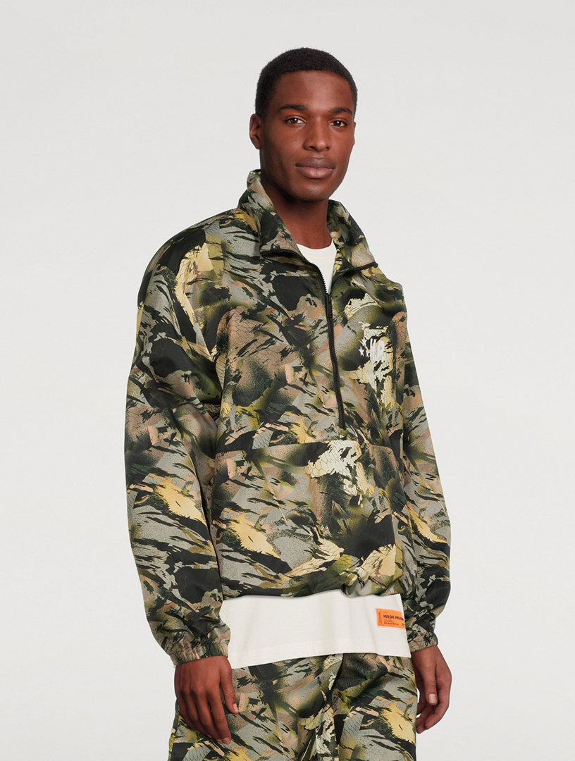 Nylon Pullover Windbreaker Jacket In Camo Print