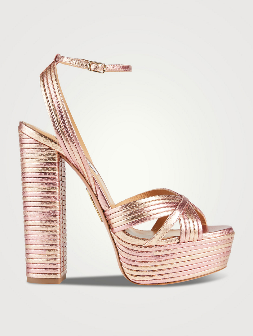 AQUAZZURA Sandales Sundance Plateau en cuir métallisé Holt Renfrew