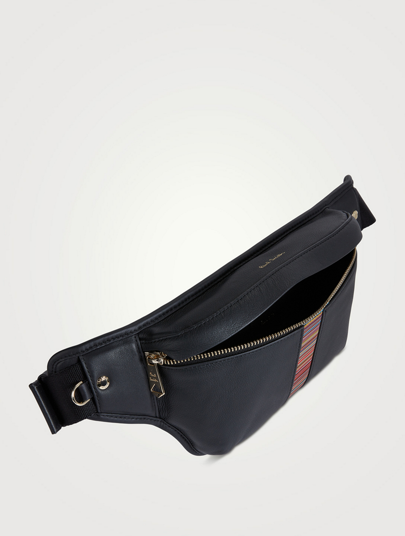 Black Leather Signature Stripe Bum Bag