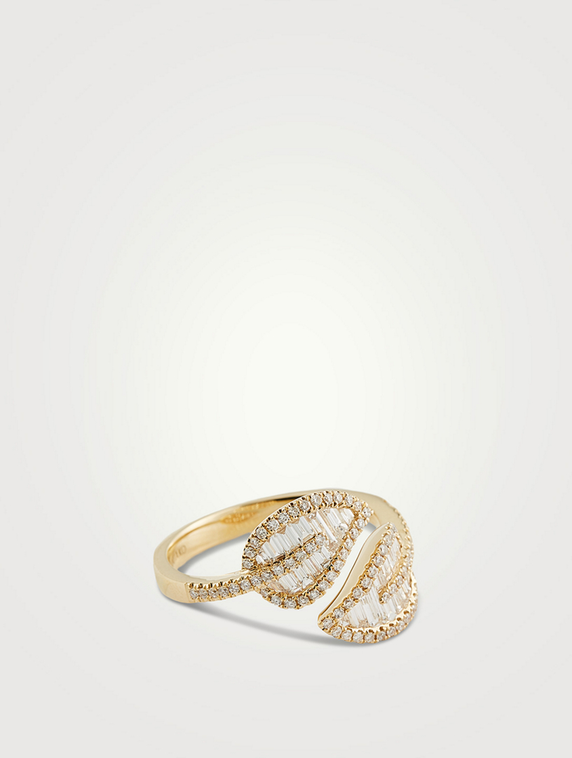 18K Gold Leaf Ring With Diamonds