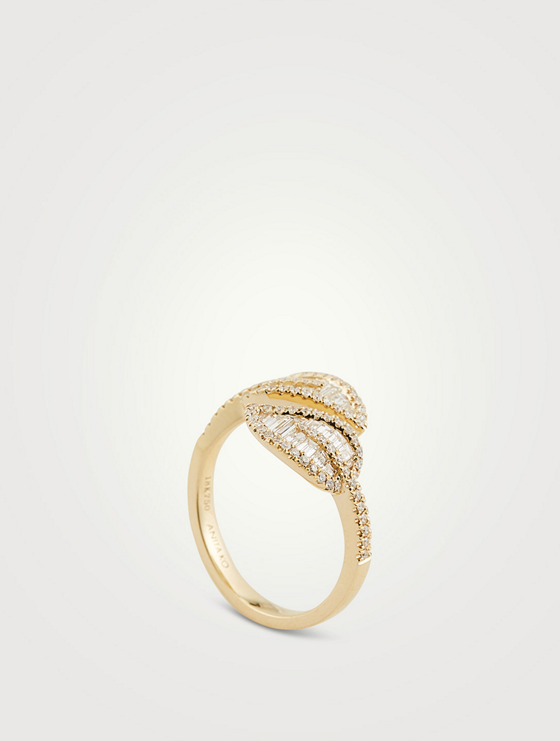 18K Gold Leaf Ring With Diamonds