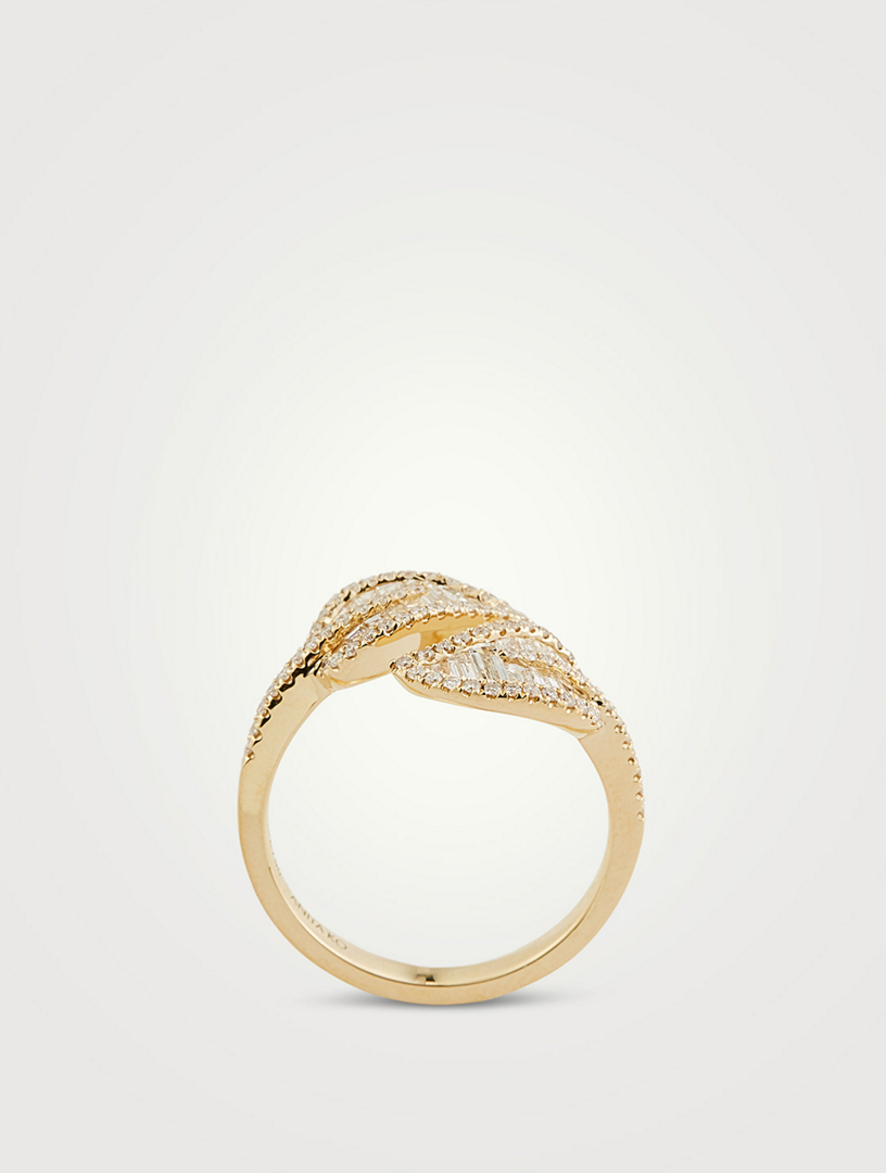 18K Gold Leaf Ring With Diamonds