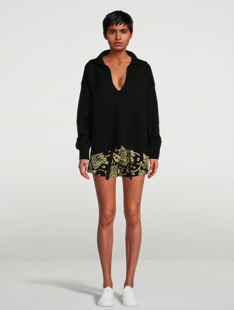 Floral Jacquard Drawstring Shorts