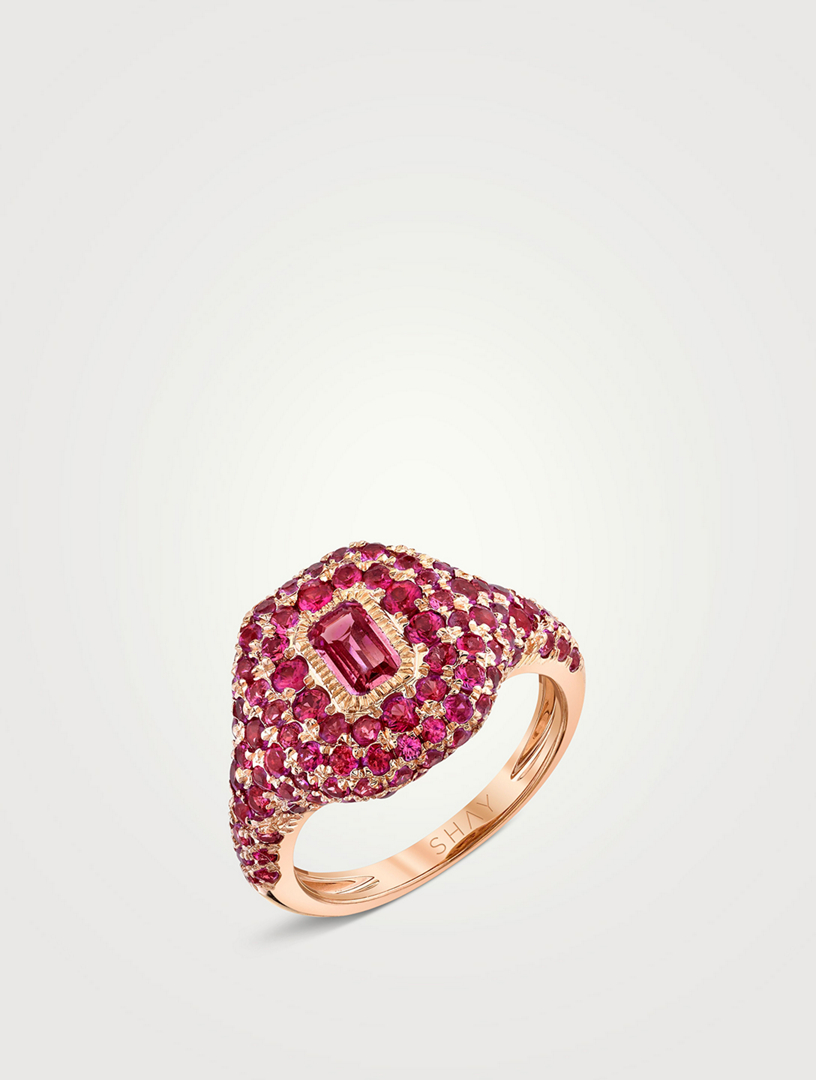 18K Rose Gold Pave Pinky Ring With Pink Sapphire