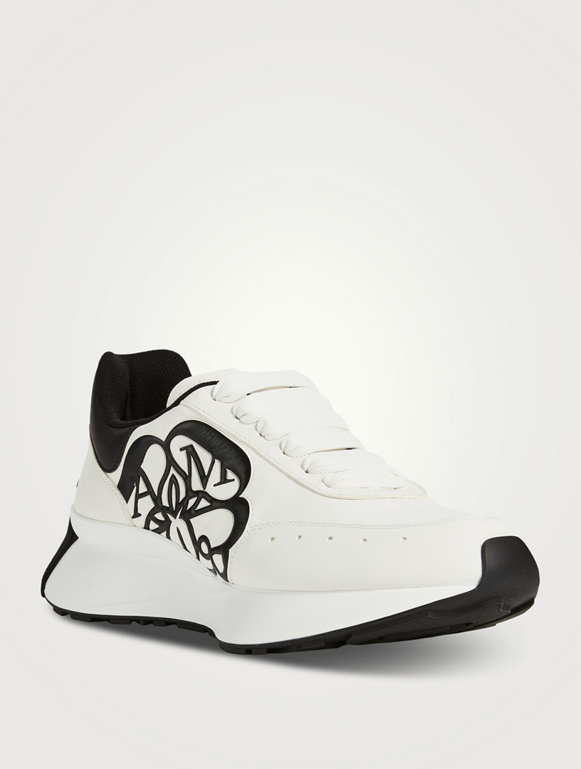 Alexander mcqueen white and cheap black runner leather sneakers