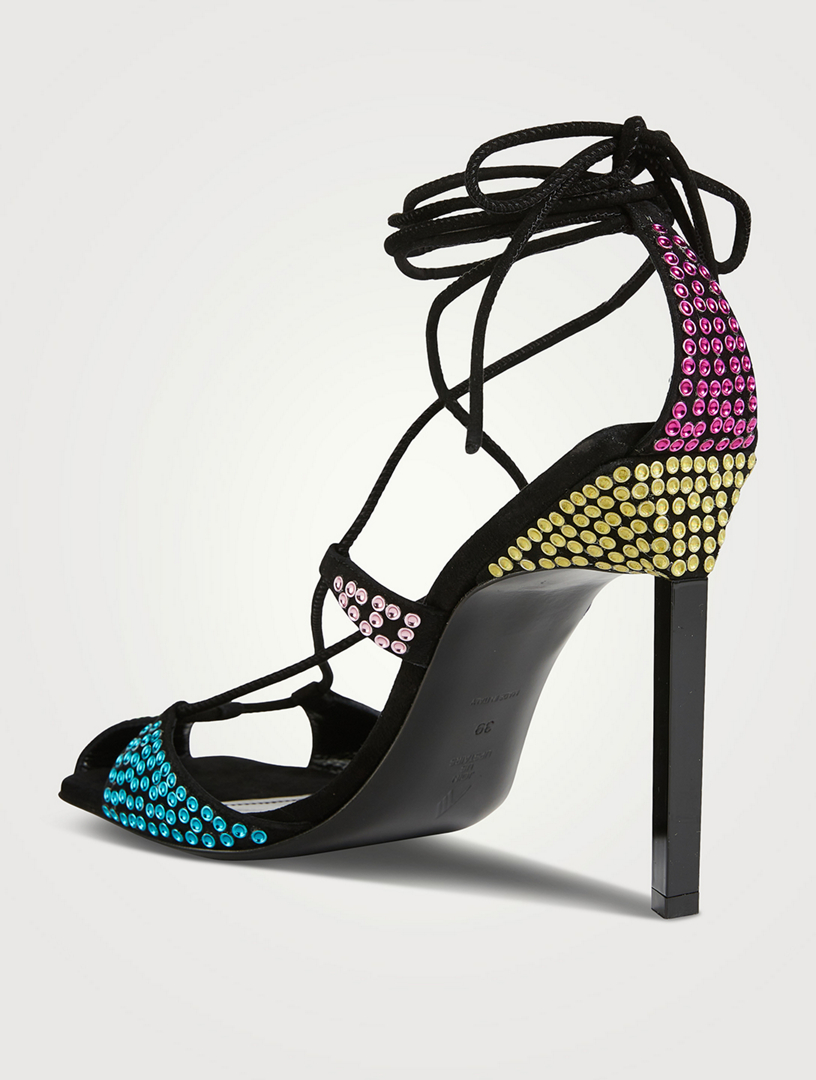 THE ATTICO Adele Embellished Suede Sandals With Ankle Ties | Holt Renfrew