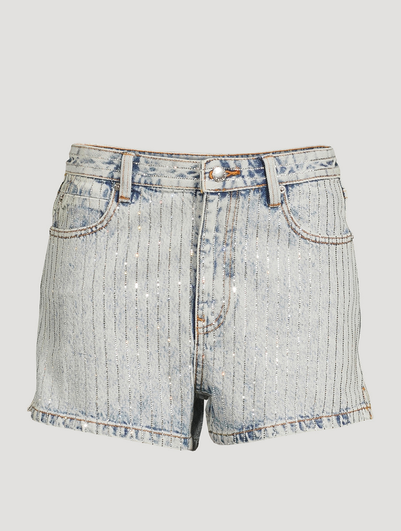 ALEXANDERWANG.T Bite Denim Shorts With Crystal Pinstripes  Blue