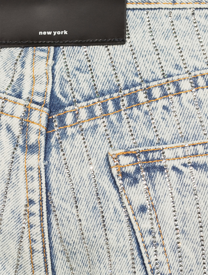 ALEXANDERWANG.T Bite Denim Shorts With Crystal Pinstripes  Blue