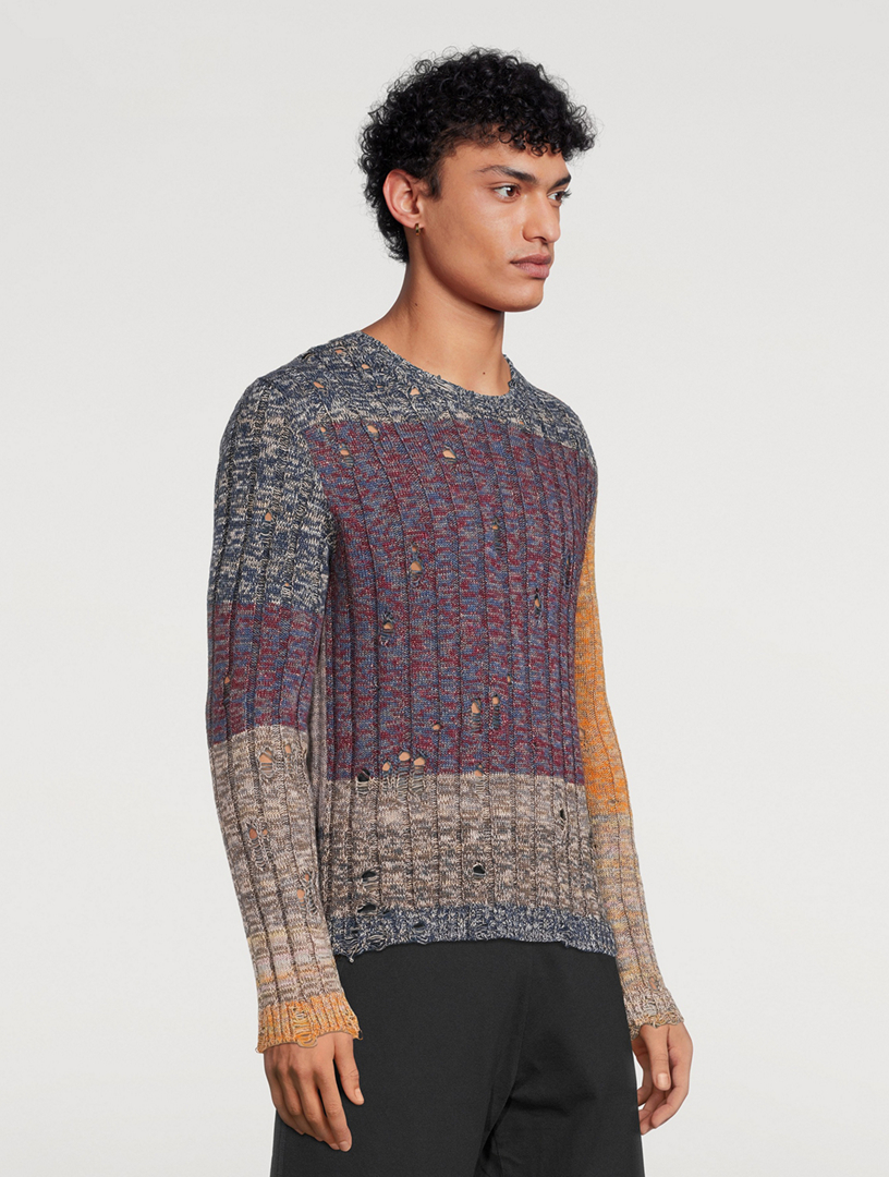 Wool-Blend Distressed Sweater