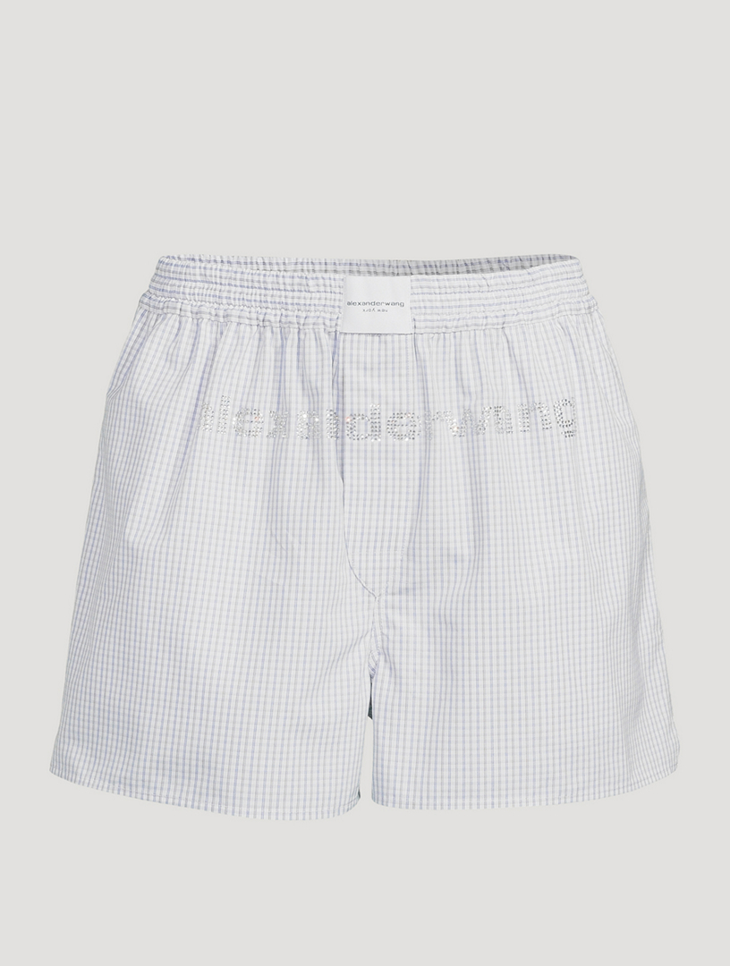 Alexander Wang Crystal Logo Cotton Boxer Shorts - Women's - Cotton