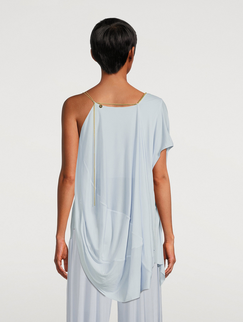 Chain-Embellished Draped Top