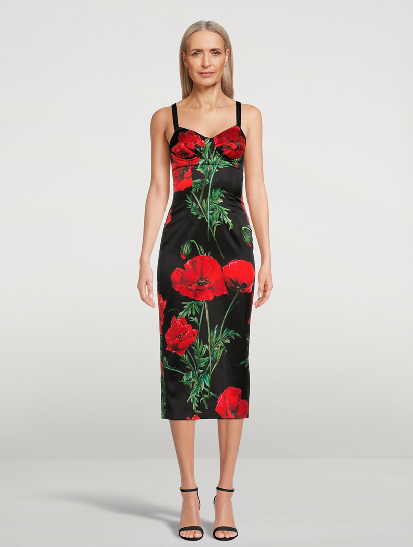 Robe midi bustier en motif coquelicot