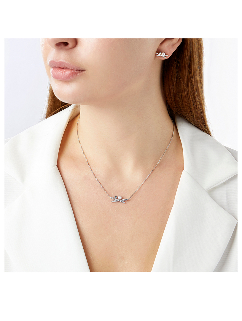 Sleek 18K Gold Akoya Pearl And Diamond Necklace