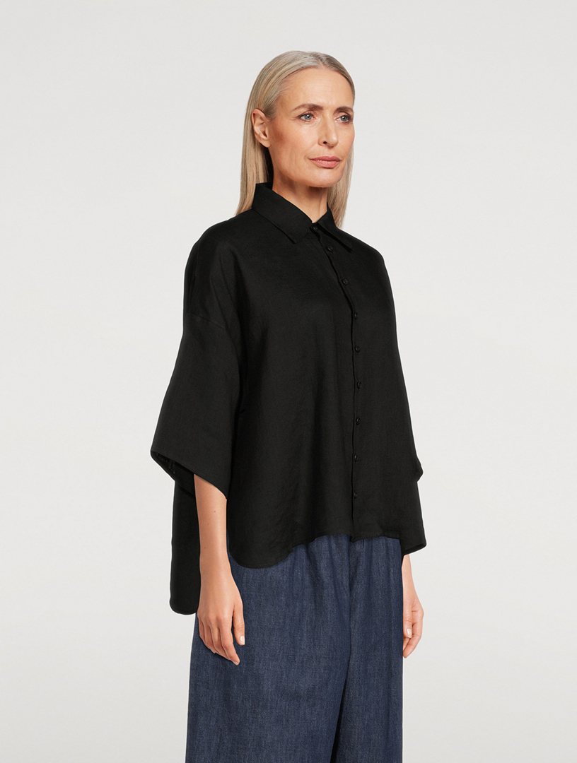 Linen Wide A-Line Short-Sleeve Shirt