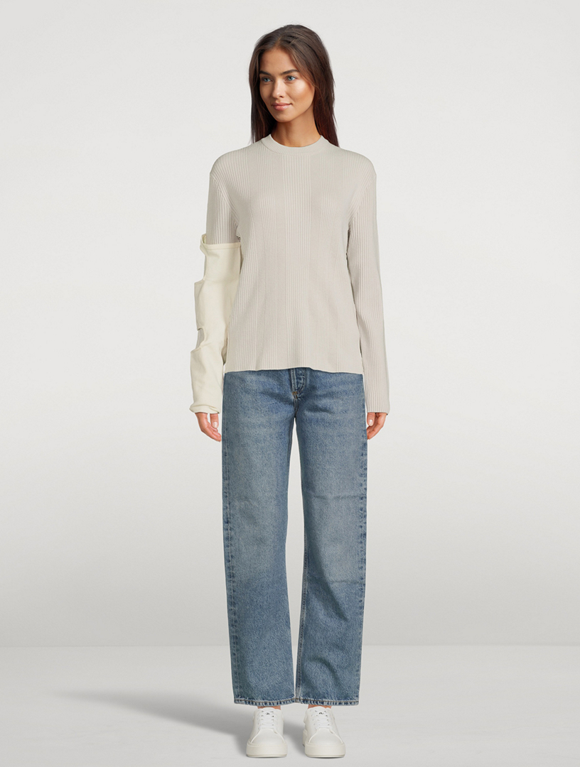 Asymmetric-Sleeve Wool And Silk Sweater