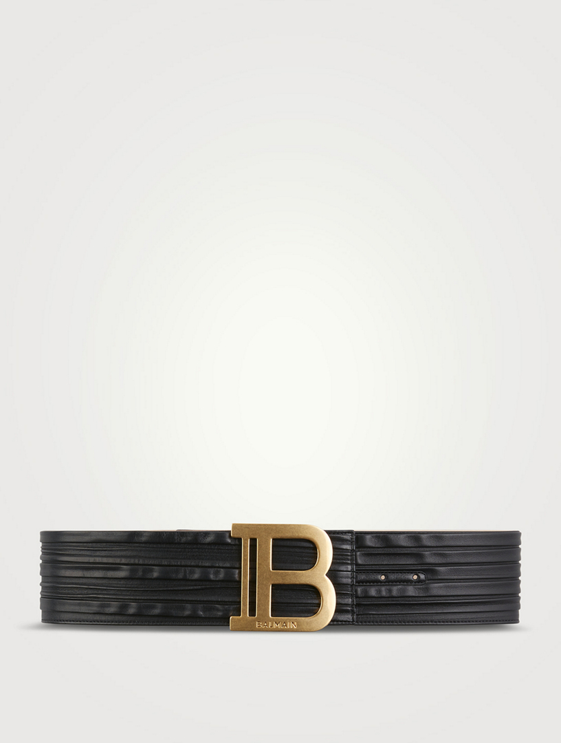 BALMAIN BBelt Pleated Leather Logo Belt Holt Renfrew