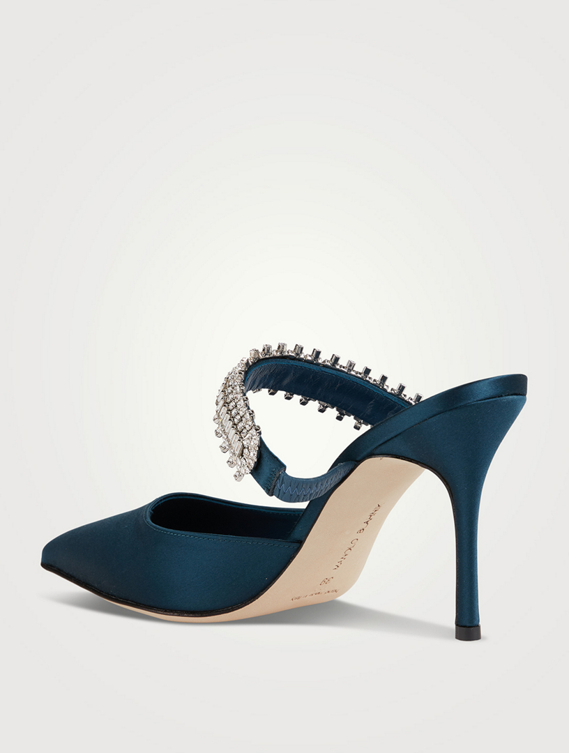 「MANOLO BLAHNIK」MAIDUGURA 90 サテン ミュール クリスタル付 Manolo Blahnik | Maidugura 90 green satin mules | Savannahs