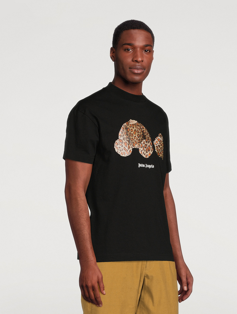 Palm Angels Black Leopard Bear T-Shirt for Women