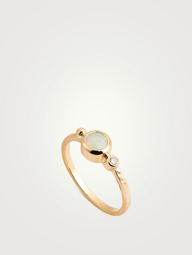 Dew Drop 14K Gold Bonheur Opal Ring With Diamond