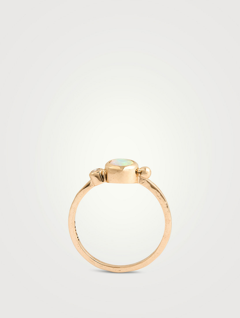 Dew Drop 14K Gold Bonheur Opal Ring With Diamond