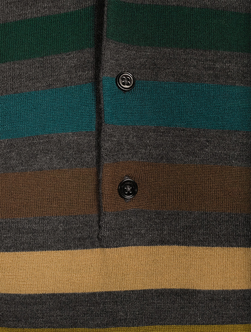 Wool Long-Sleeve Polo Shirt Striped Print