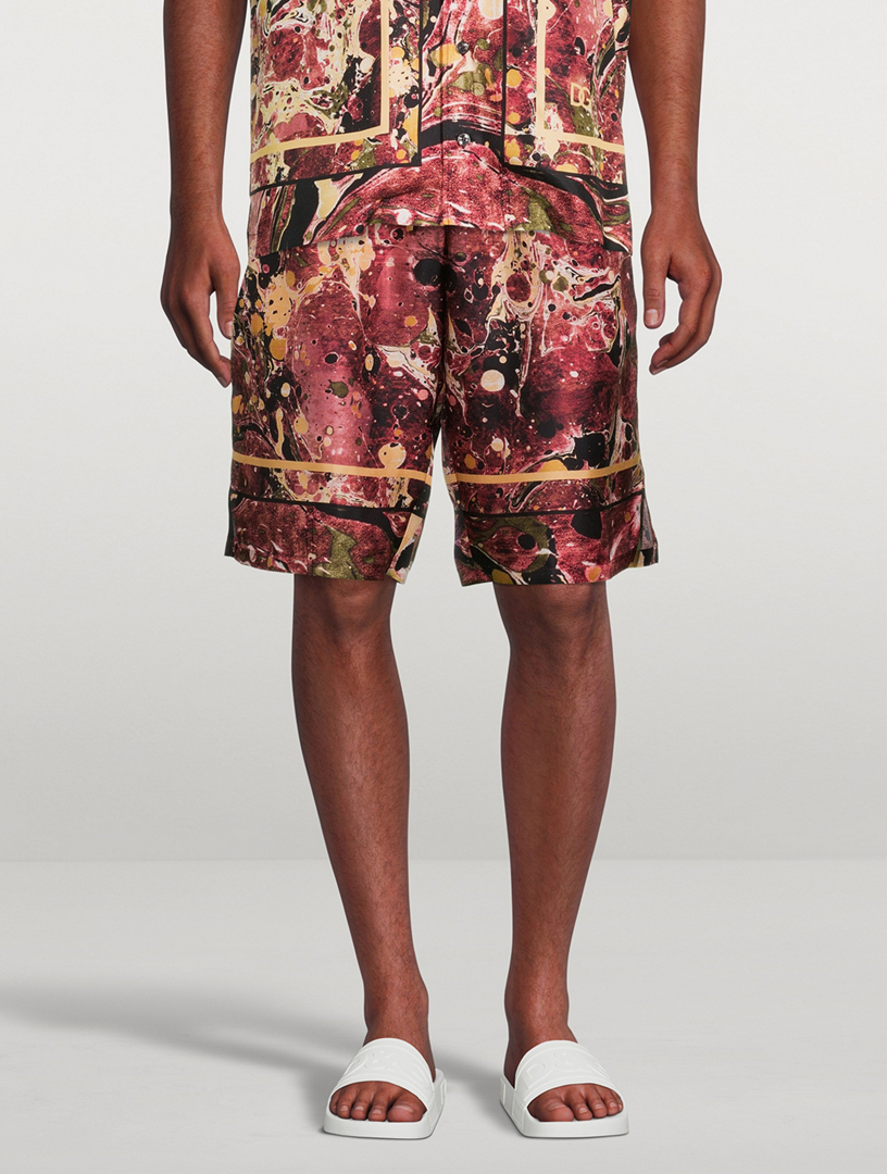 Silk Jogger Shorts Marbled Print